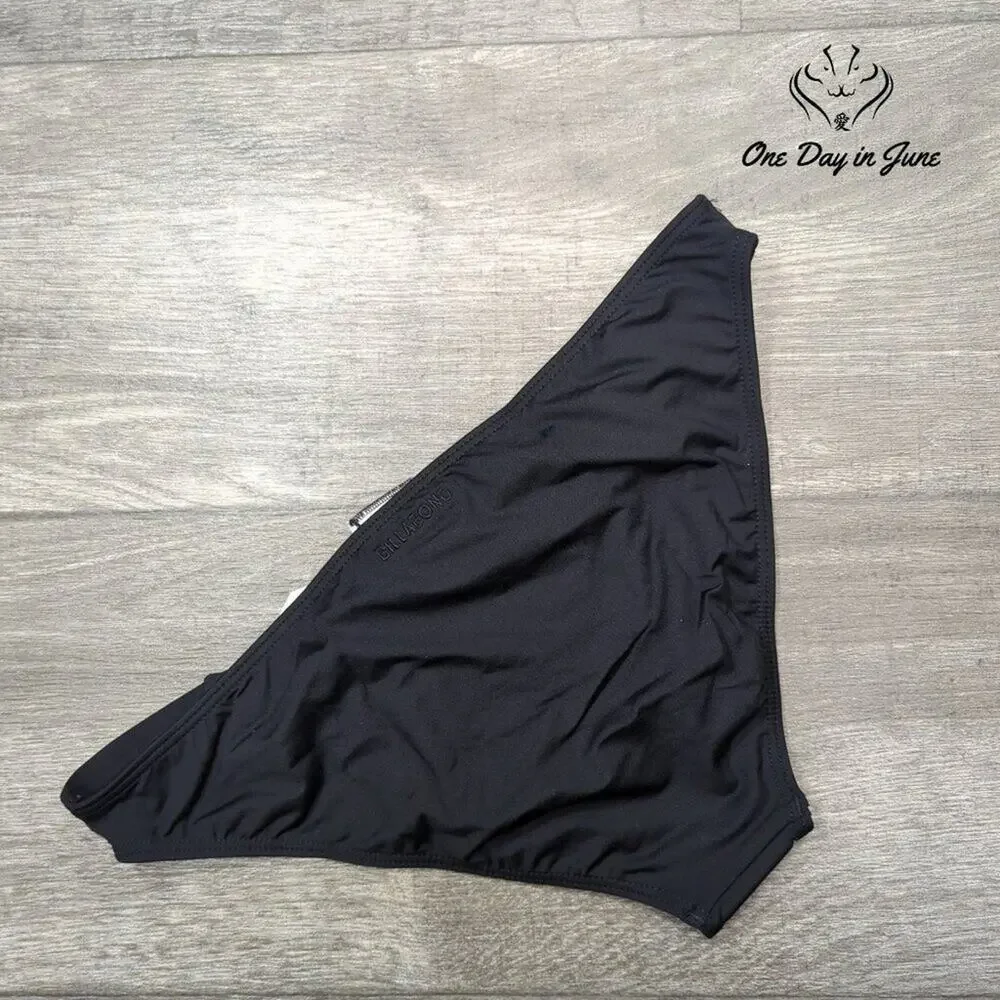 Billabong Sol Searcher Lowrider Bikini Bottom Black Full Coverage NWT Size L